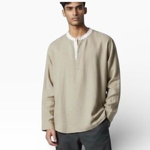 Isle Bay Linens Mens Khaki Pure Linen Roll-Up Sleeve Beach Henley Shirt XXL NEW